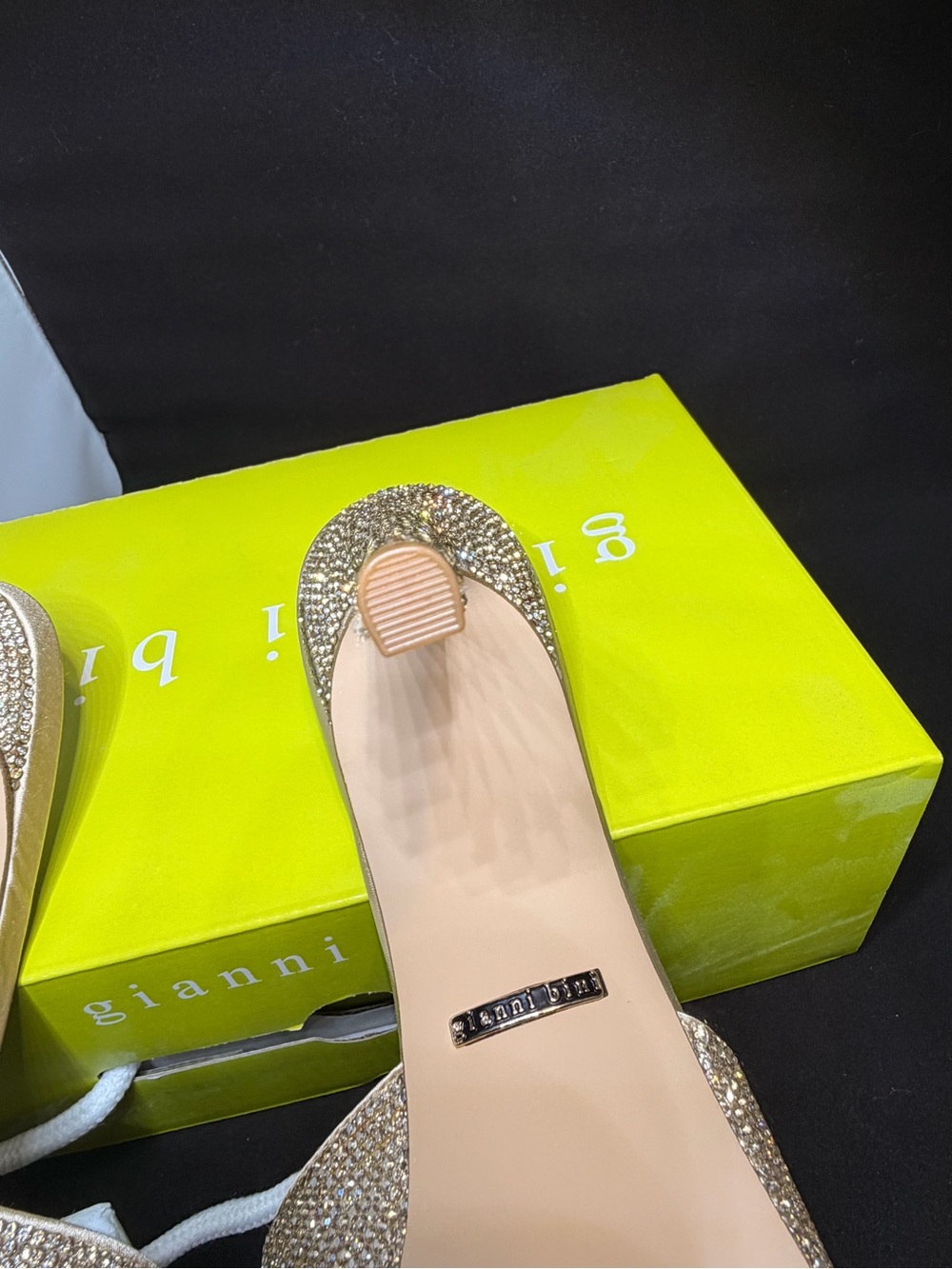 Gianni Bini Sparkling Gold Open-Toe Slide Heels - Picture 4 of 6
